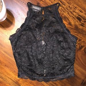 BEBE Miranda Lace Halter Crop-Top Black Size XS